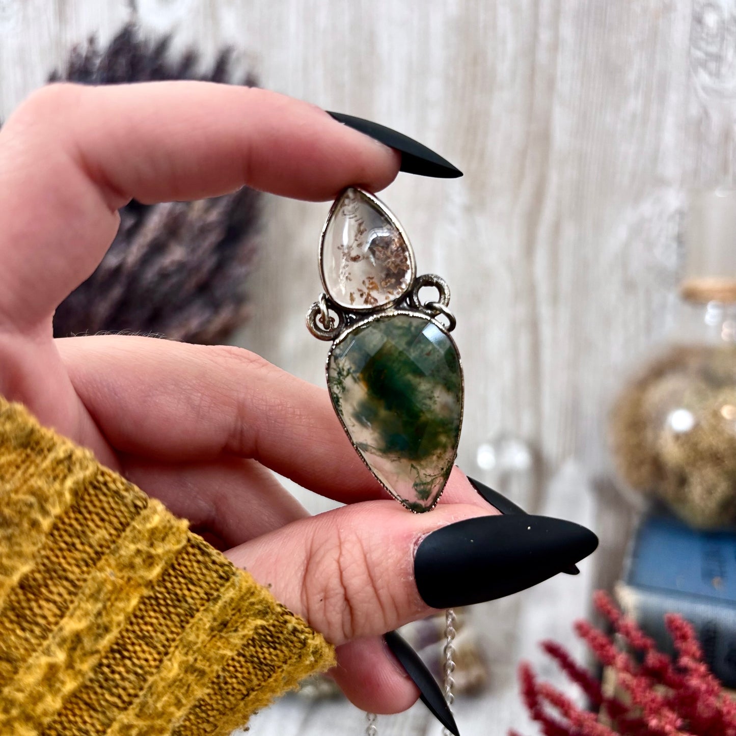 Multi Stone Garden Quartz Moss Agate Necklace Silver / Foxlark Collection