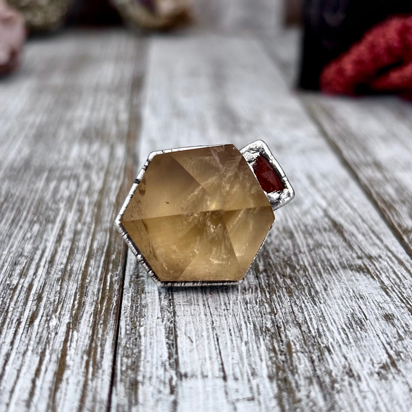 Multi Stone Smoky Citrine Orange Kyanite Ring In Silver Size 7 / Foxlark Collection