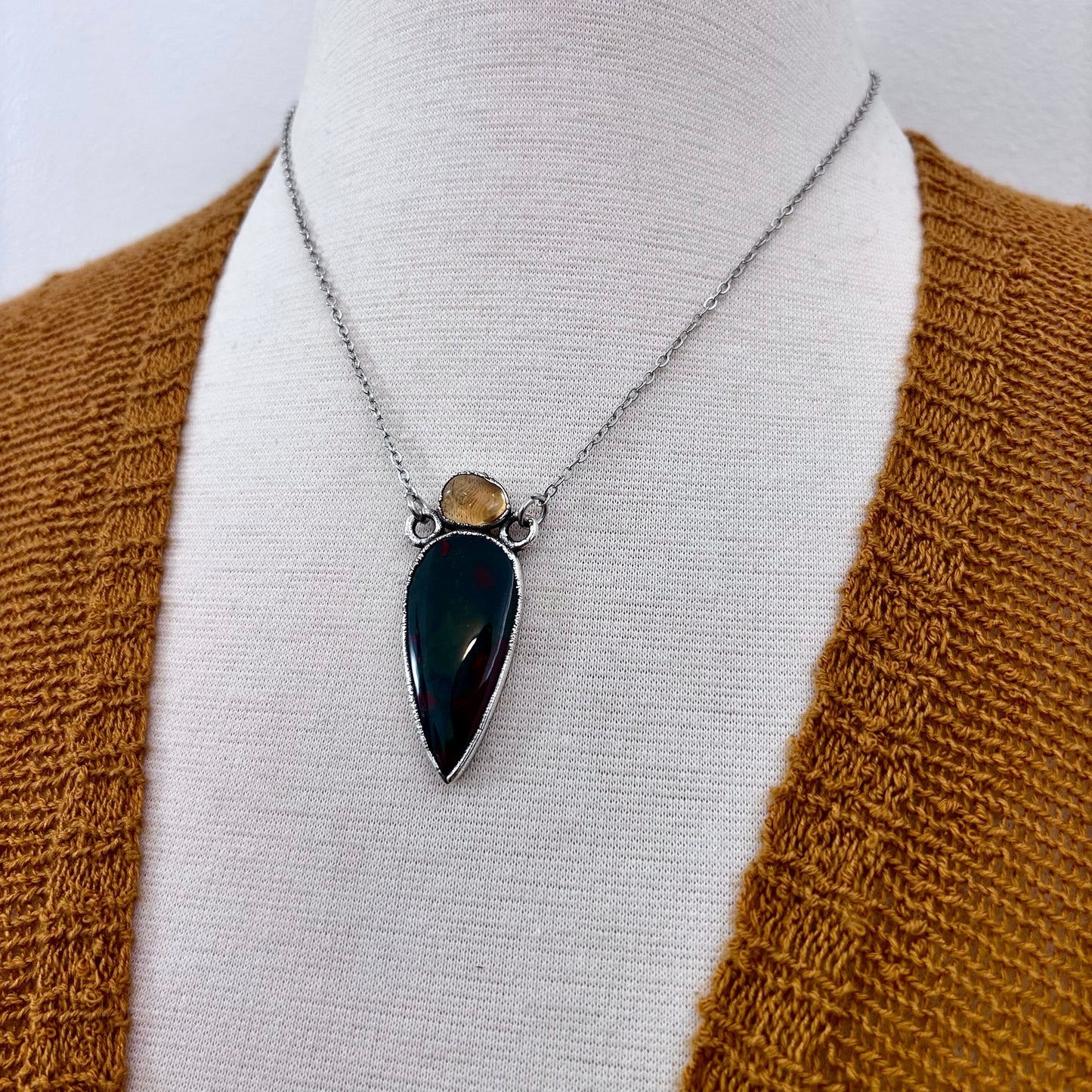 Multi Stone Citrine Bloodstone Necklace in Silver / Foxlark Collection
