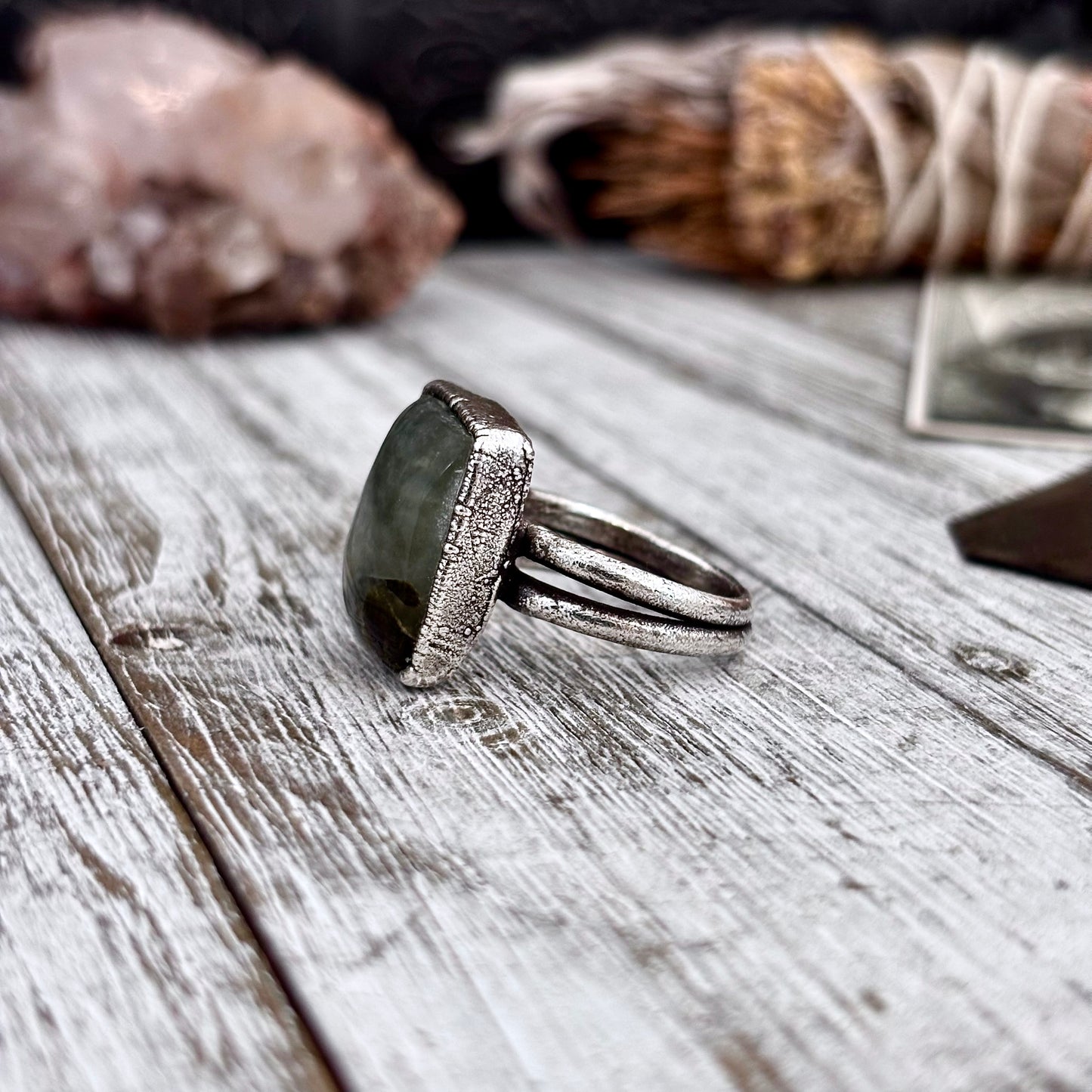 Green Prehnite Ring Fine Silver Stone Ring Size 7 / Foxlark Collection- One of a Kind
