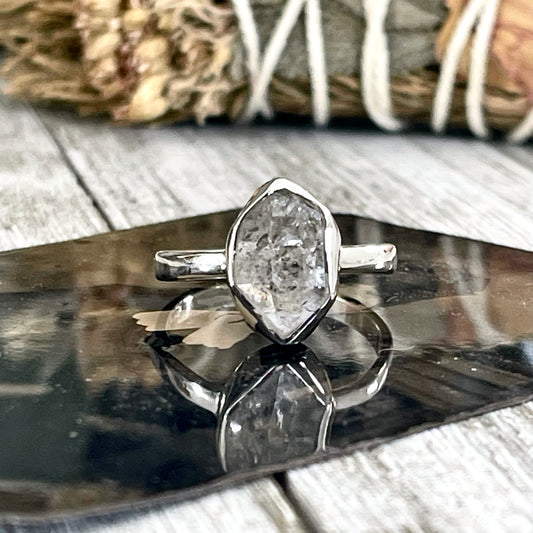 Dainty Herkimer Diamond Ring Set in Sterling Silver / Curated by FOXLARK Collection