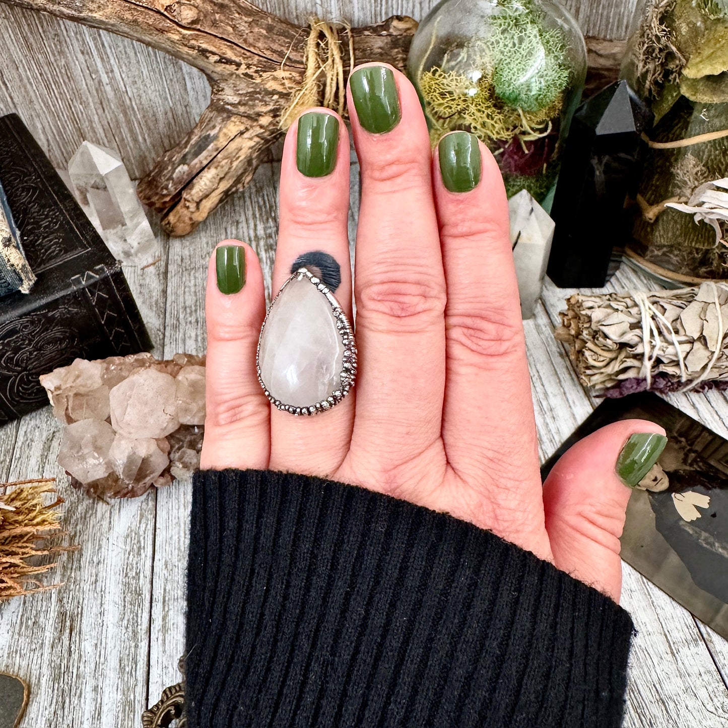 Rose Quartz Crystal Ring Fine Silver Size 7 / Foxlark Collection - One of a Kind