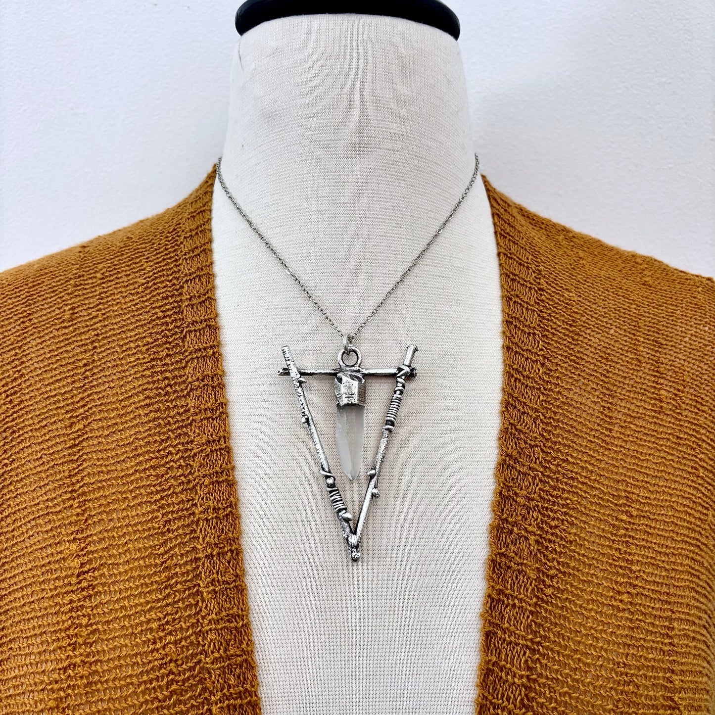 Raw Clear Quartz Crystal Necklace in Silver / Sticks & Stones Collection