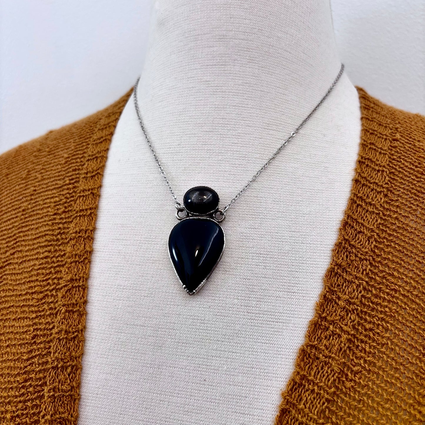 Multi Stone Black Sunstone Black Onyx Necklace Silver / Foxlark Collection