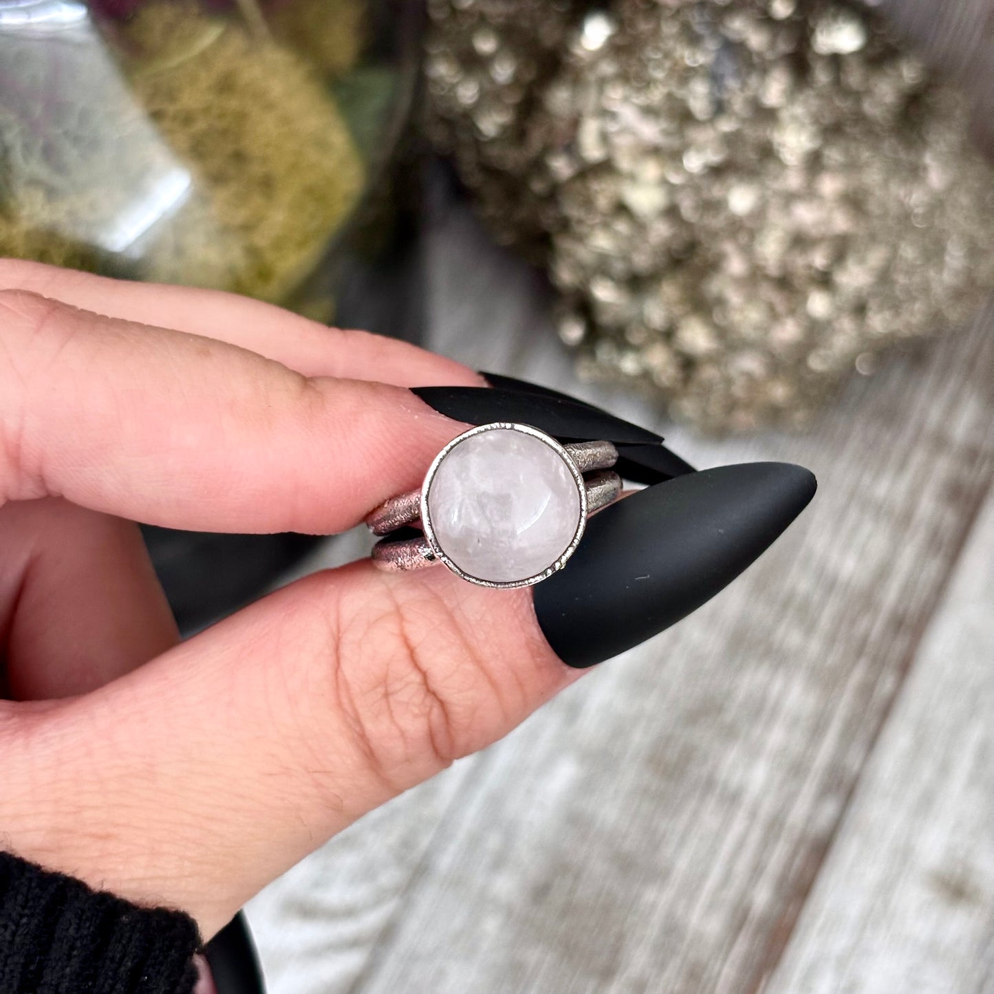 Rose Quartz Ring Fine Silver Stone Ring Size 8 / Foxlark Collection- One of a Kind