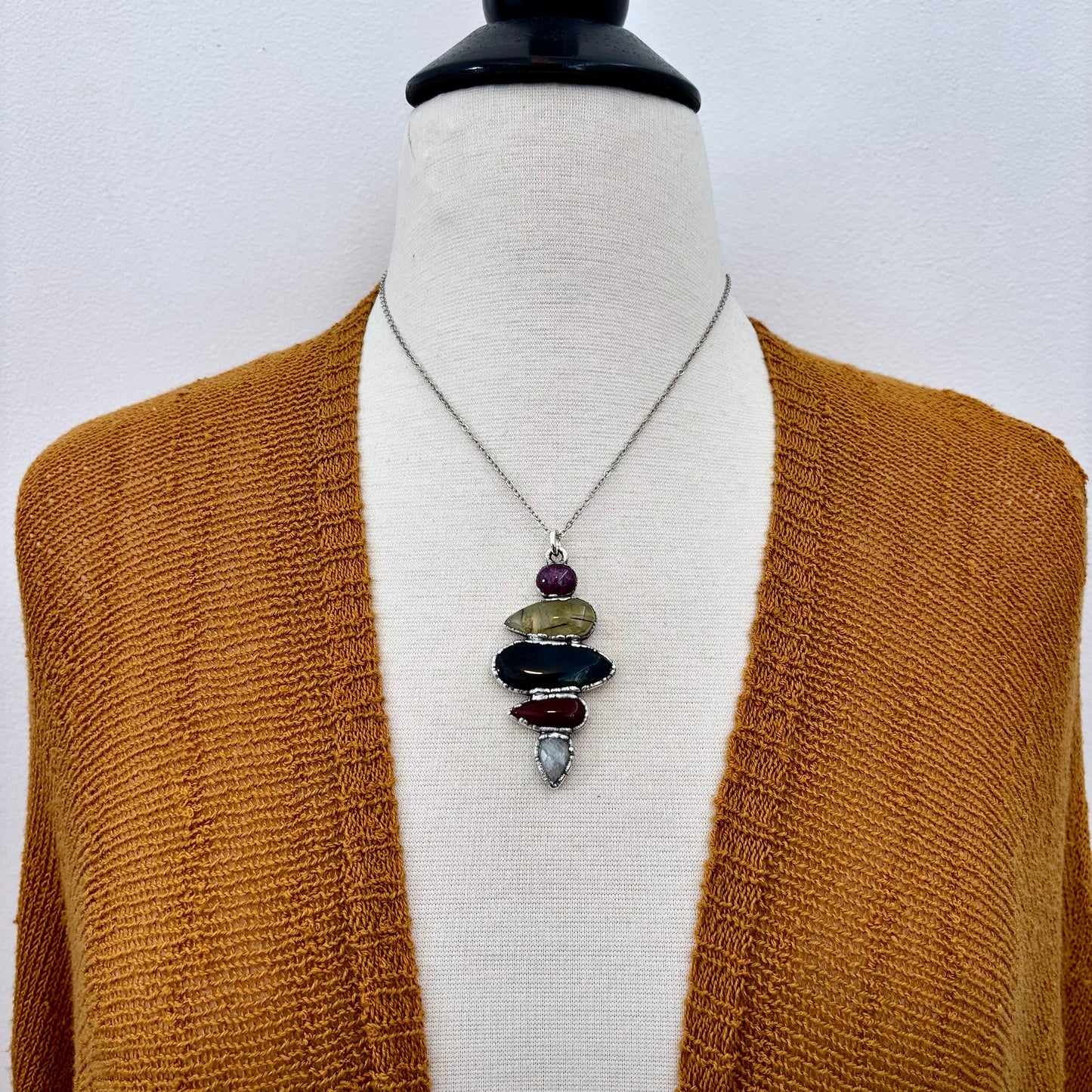 Multi Stone Star Ruby Prehnite Blue Tigers Eye Carnelian Rainbow Moonstone Necklace Silver / Foxlark Collection