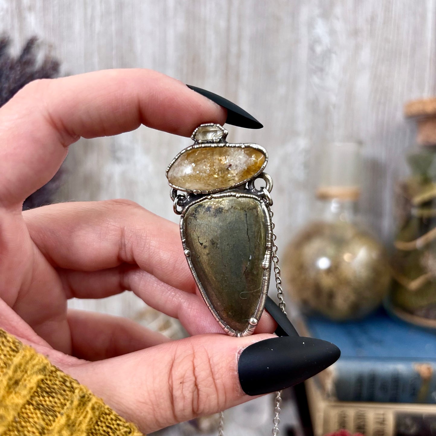 Multi Stone Herkimer Diamond Citrine Pyrite Necklace Silver / Foxlark Collection