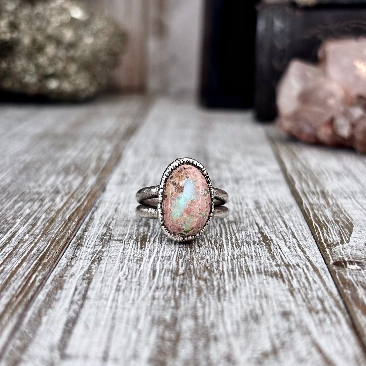 Fire Opal Crystal Ring Set in Fine Silver Size 7 / Foxlark Collection - One of a Kind