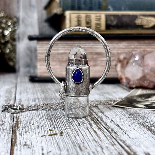 Clear Quartz and Glass Accent Bead Crystal Necklace / Silver Rollerball Necklace