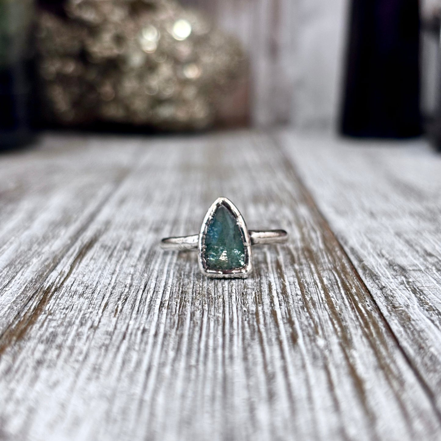 Blue Kyanite Triangle Ring Fine Silver Small Faceted Stone Ring Size 5 6 7 8 9 10 11 / Foxlark Collection