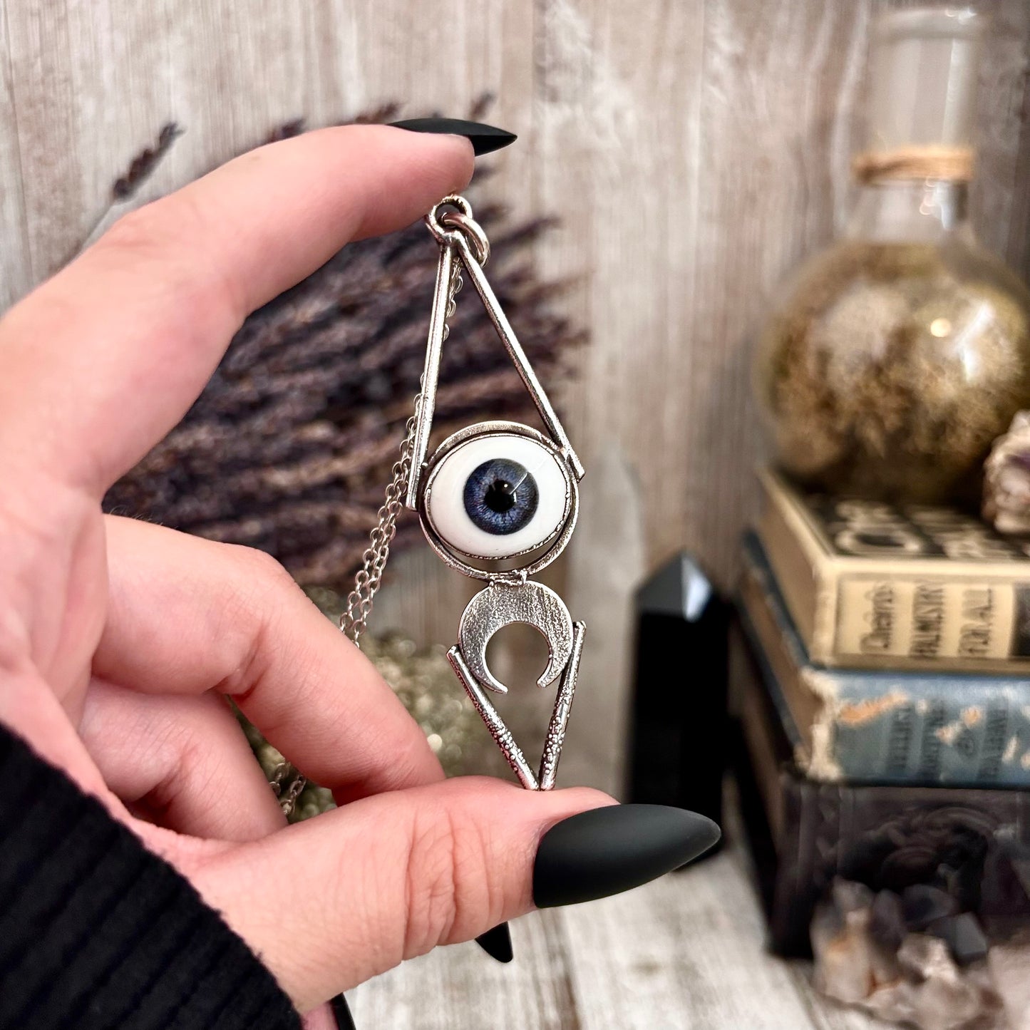 Moss & Moon Collection - Blue Iris Glass Eye Necklace set Fine Silver /