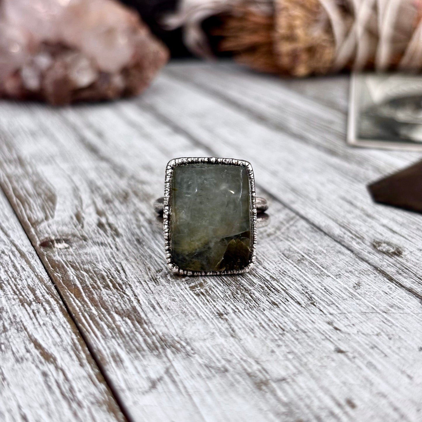 Green Prehnite Ring Fine Silver Stone Ring Size 7 / Foxlark Collection- One of a Kind