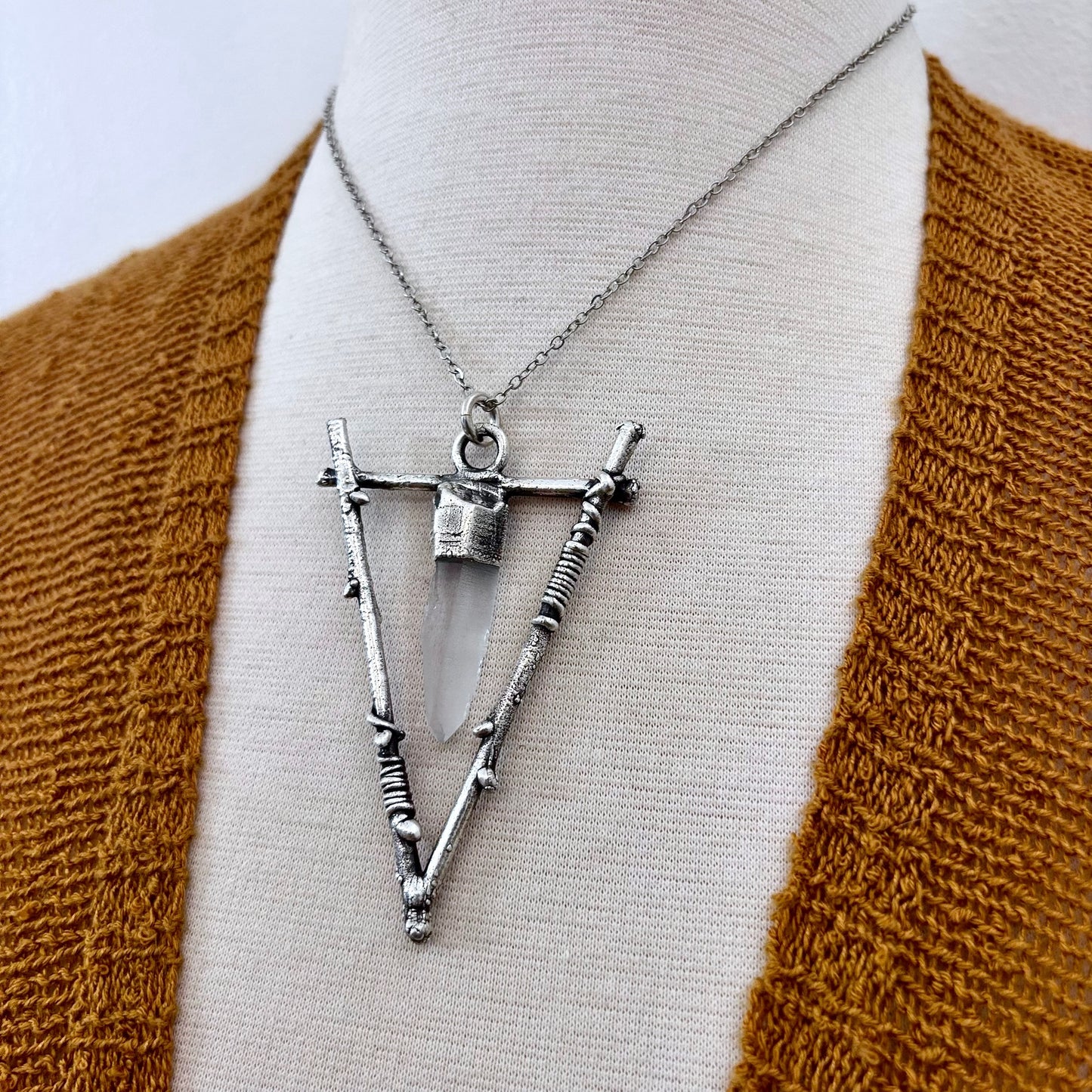 Raw Clear Quartz Crystal Necklace in Silver / Sticks & Stones Collection