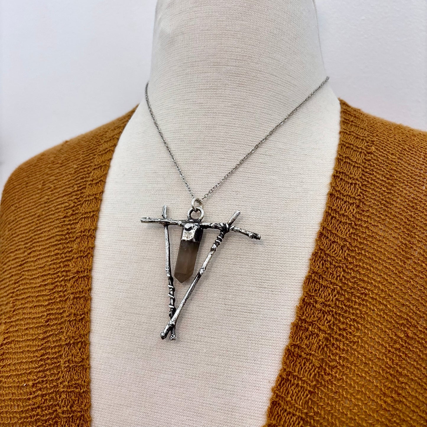 Raw Smoky Quartz Crystal Necklace in Silver / Sticks & Stones Collection