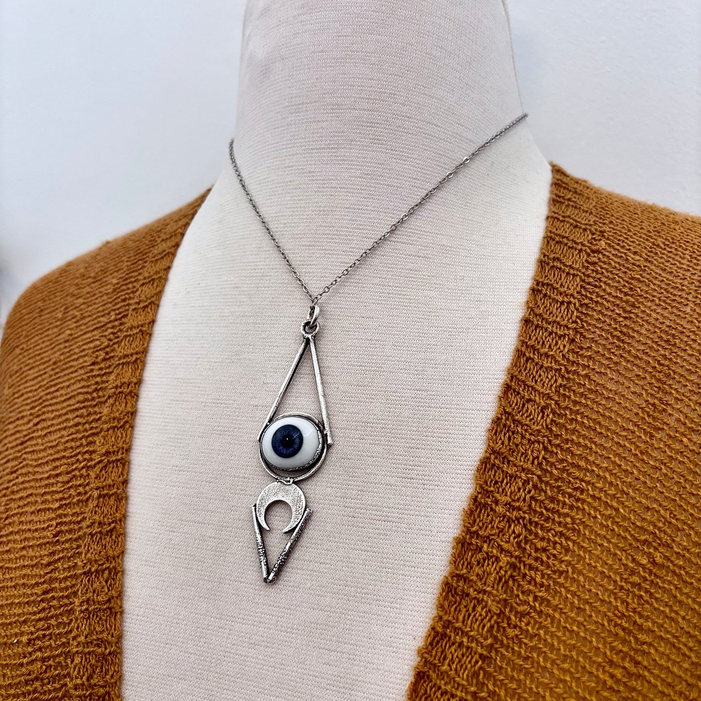 Moss & Moon Collection - Blue Iris Glass Eye Necklace set Fine Silver /