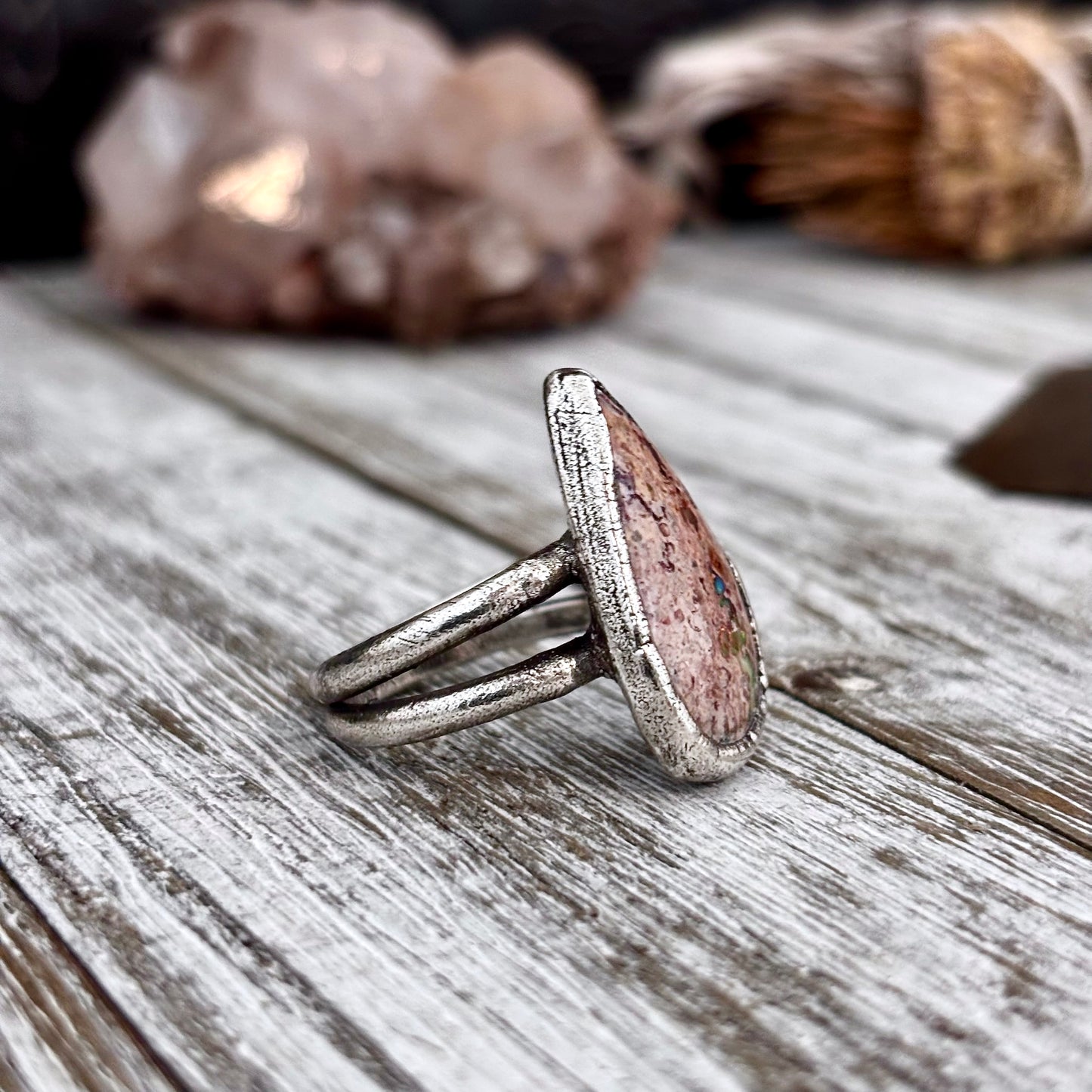 Fire Opal Crystal Ring Set in Fine Silver Size 8 / Foxlark Collection - One of a Kind