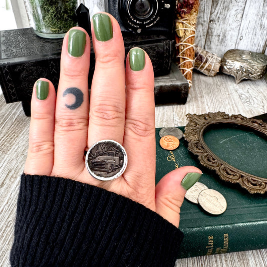 Lucky Penny Club - HOBO Nickel Vintage Truck Coin Ring Fine Silver Size 11 / One of a Kind