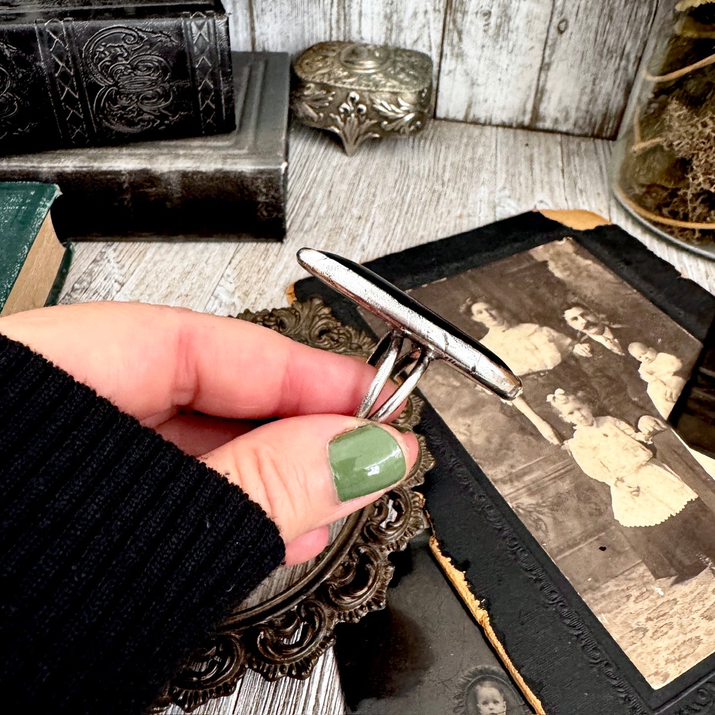 The Colossal Collection - Black Agate Crystal Ring Fine Silver Size 9 / Foxlark Collection - One of a Kind