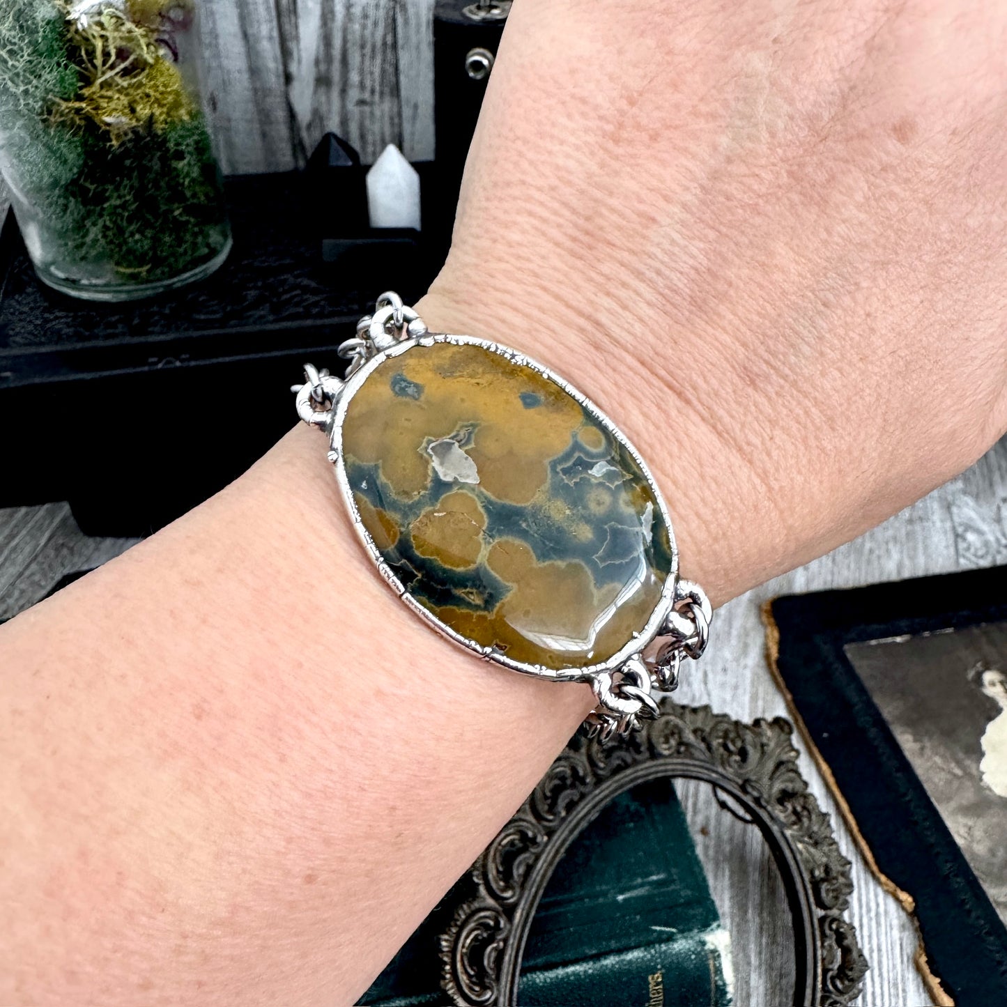 The Colossal Collection - Ocean Jasper Crystal Bracelet Fine Silver / One of a Kind