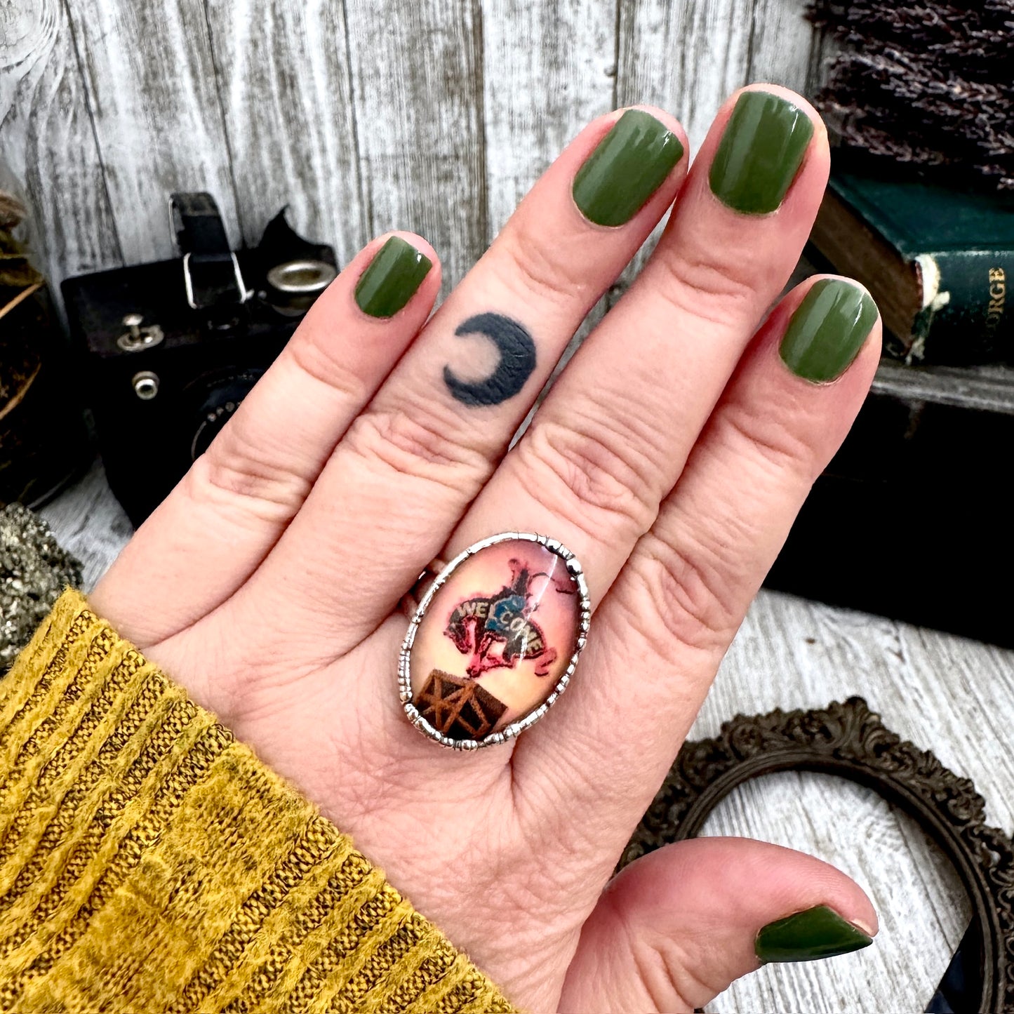 Road To Nowhere - Cowboy Road Side Sign Ring Fine Silver Size 8.5 / One of a Kind
