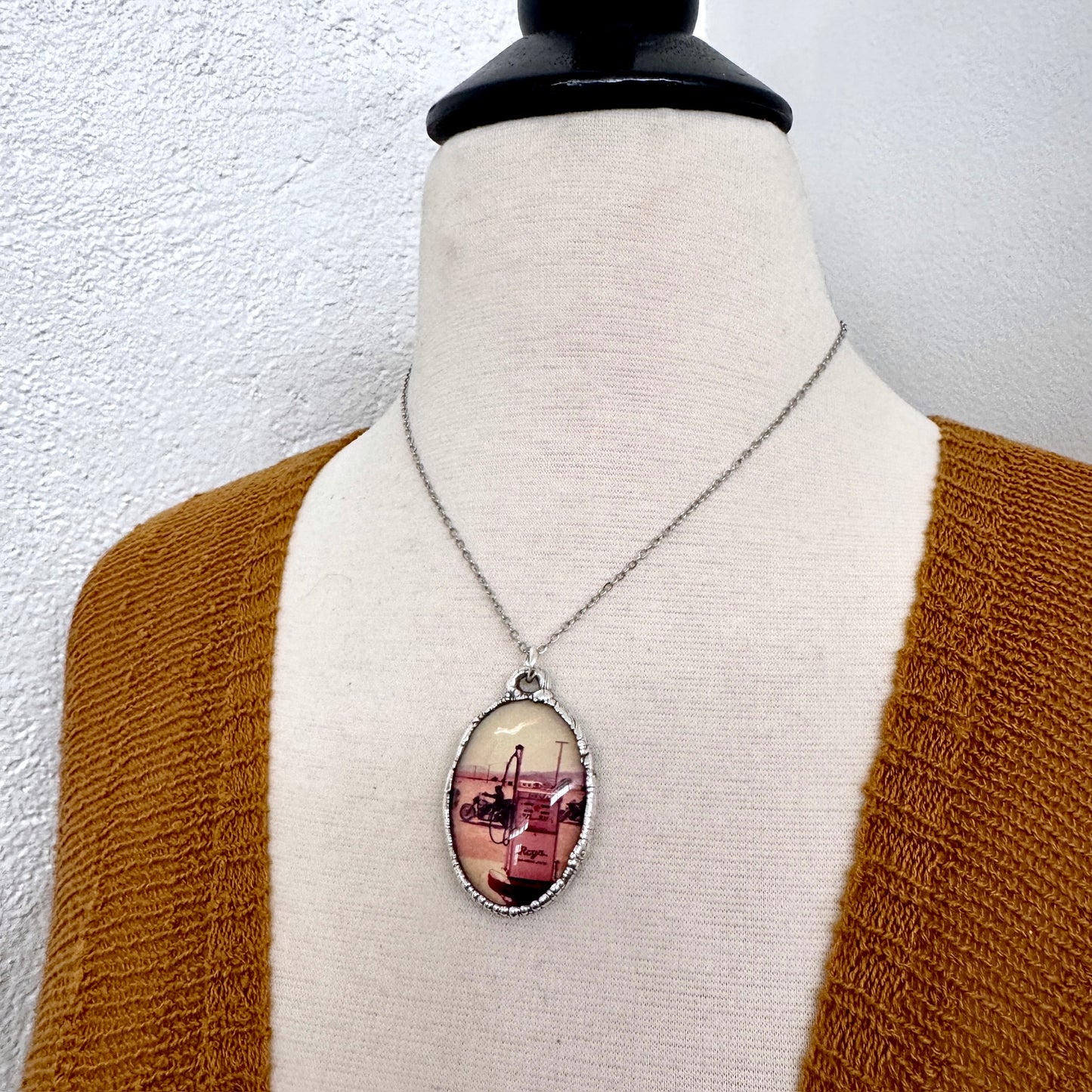 Road To Nowhere - Vintage Motorcycle / Gas Pump Necklace Fine Silver - One of a Kind
