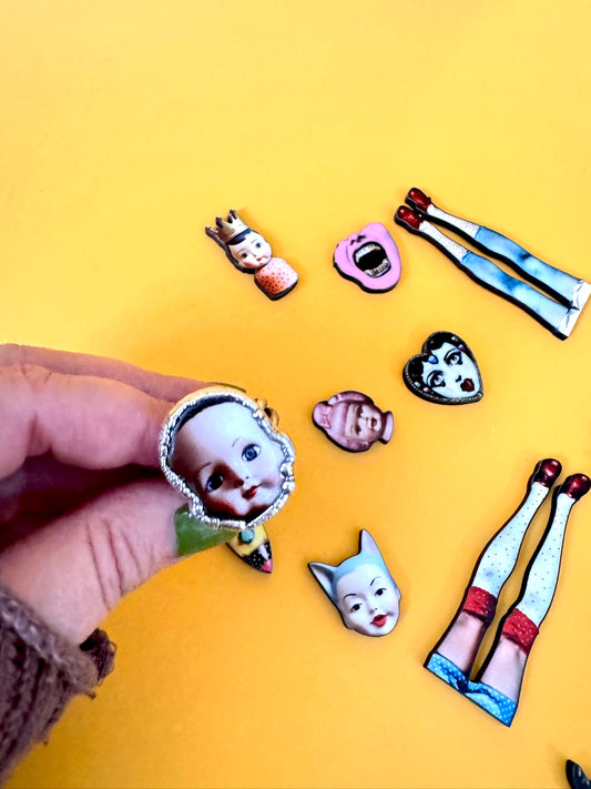 The Weirdlings Collection - Doll Head Ring | Size 9.5 | Fine Silver