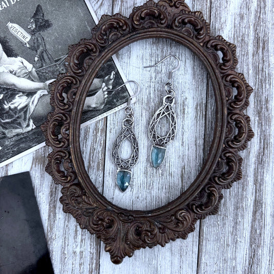 Blue Kyanite Fine Silver Crystal Drop Earrings / Long Dangle Witchy Earrings