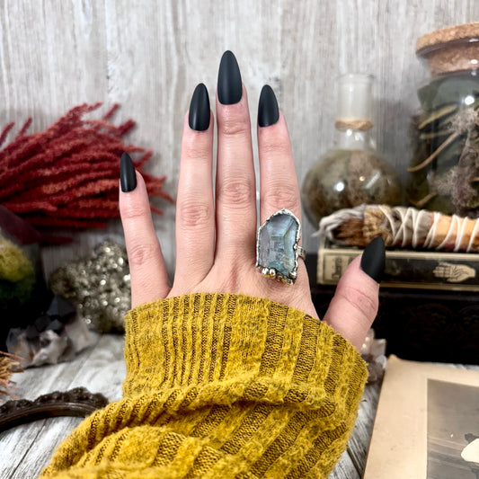 Aqua Aura Quartz Crystal Ring Set in Fine Silver Size 8 / Foxlark Collection - One of a Kind