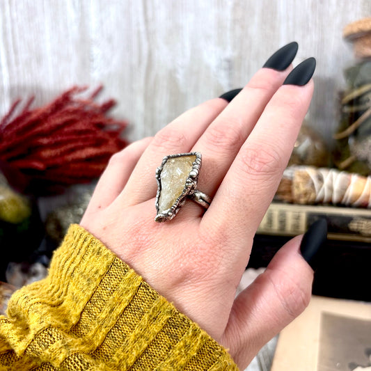 Raw Citrine Crystal Ring Fine Silver Size 10 / Foxlark Collection - One of a Kind