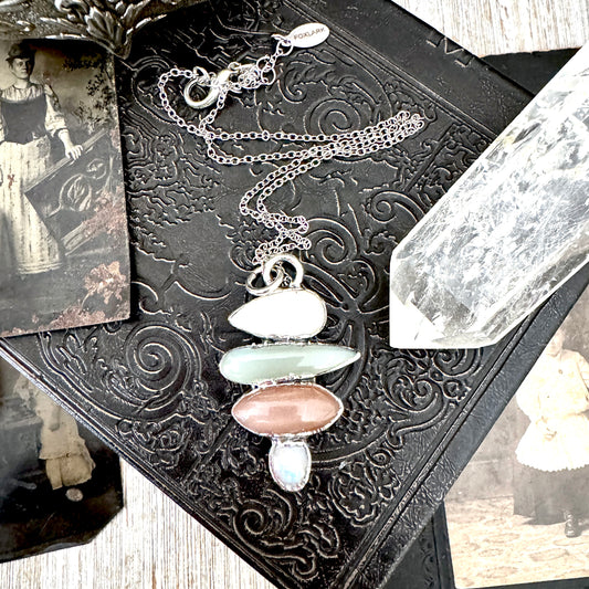 Multi Stone Rainbow Moonstone Chalcedony Peach Moonstone Necklace Silver / Foxlark Collection