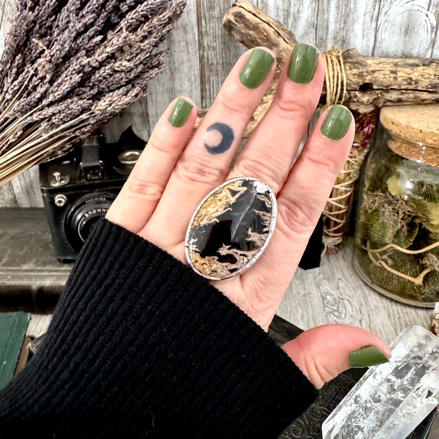 Fossilized Palm Root Crystal Ring Fine Silver Size 10 / Foxlark Collection - One of a Kind FOXLARK