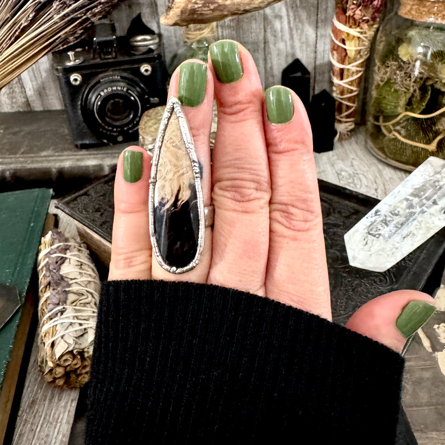 Fossilized Palm Root Crystal Ring Fine Silver Size 6.5 / Foxlark Collection - One of a Kind FOXLARK