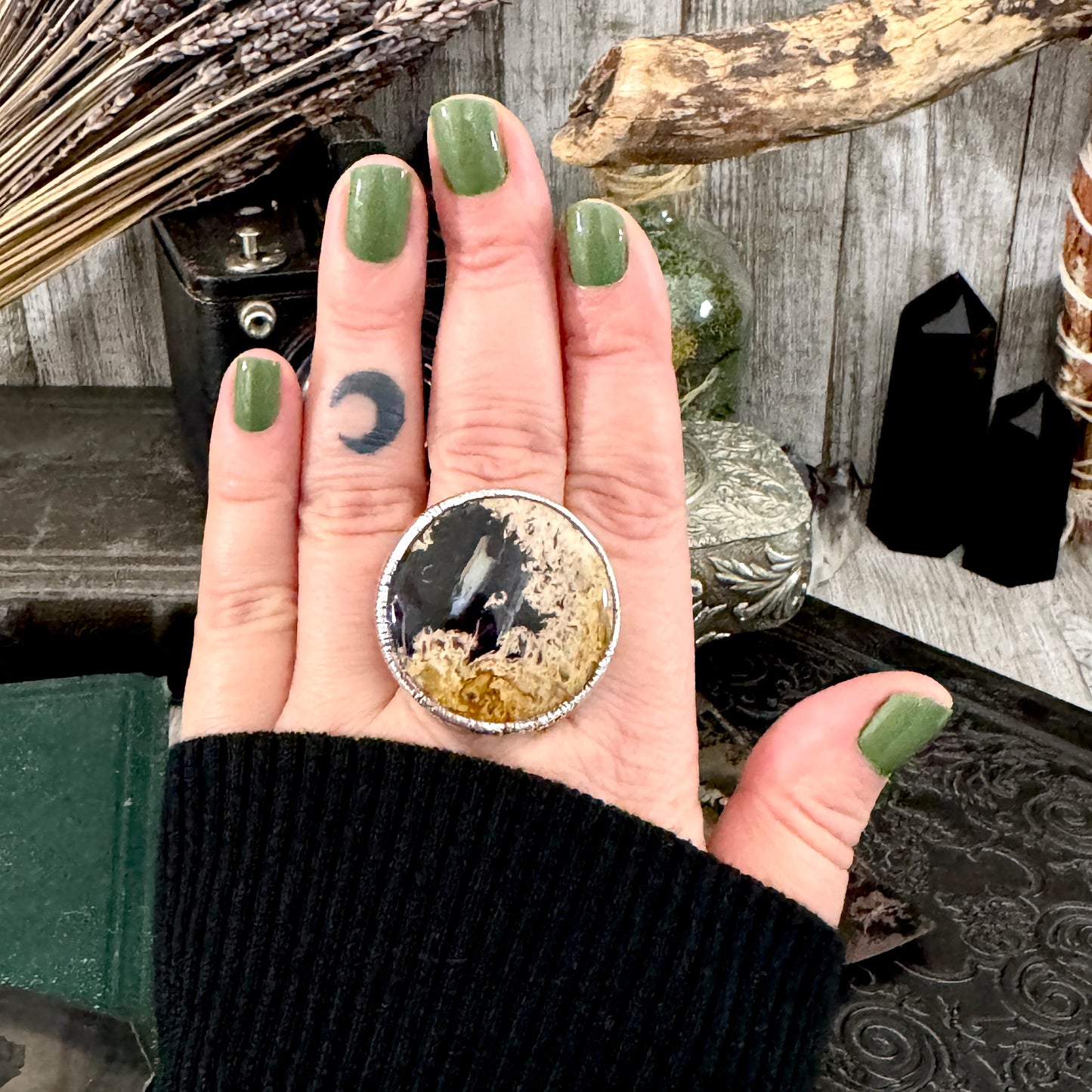 Fossilized Palm Root Crystal Ring Fine Silver Size 9 / Foxlark Collection - One of a Kind FOXLARK