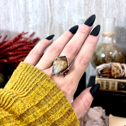 Raw Citrine Crystal Ring Fine Silver Size 9 / Foxlark Collection - One of a Kind