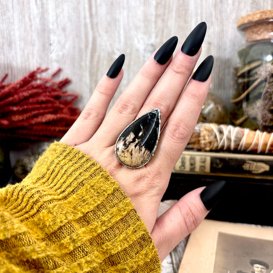 Fossilized Palm Root Crystal Ring Fine Silver Size 10 / Foxlark Collection - One of a Kind