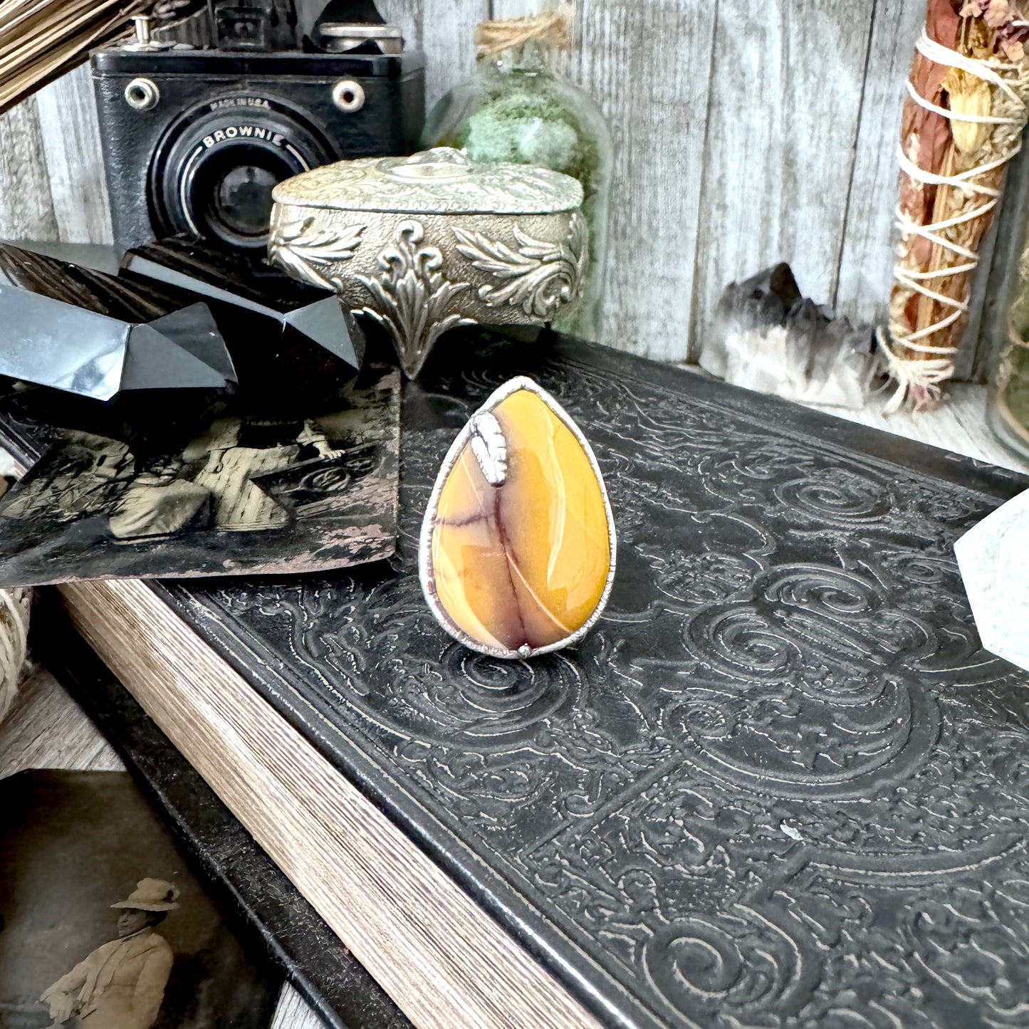 Yellow Mookaite Crystal Ring Fine Silver Size 7.5 / Foxlark Collection - One of a Kind FOXLARK