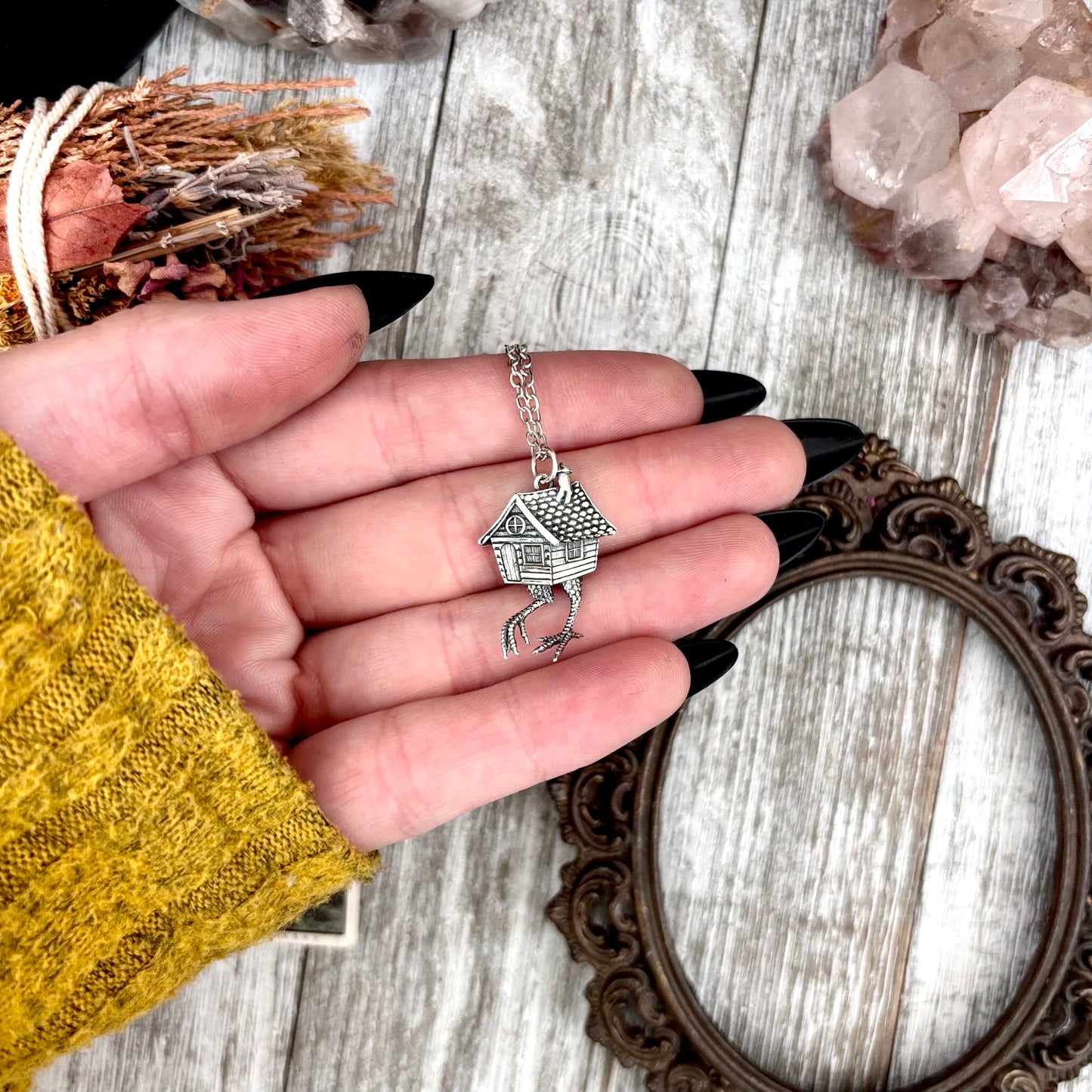Tiny Talisman Collection - Sterling Silver Baba Yaga Necklace Pendant 1in /