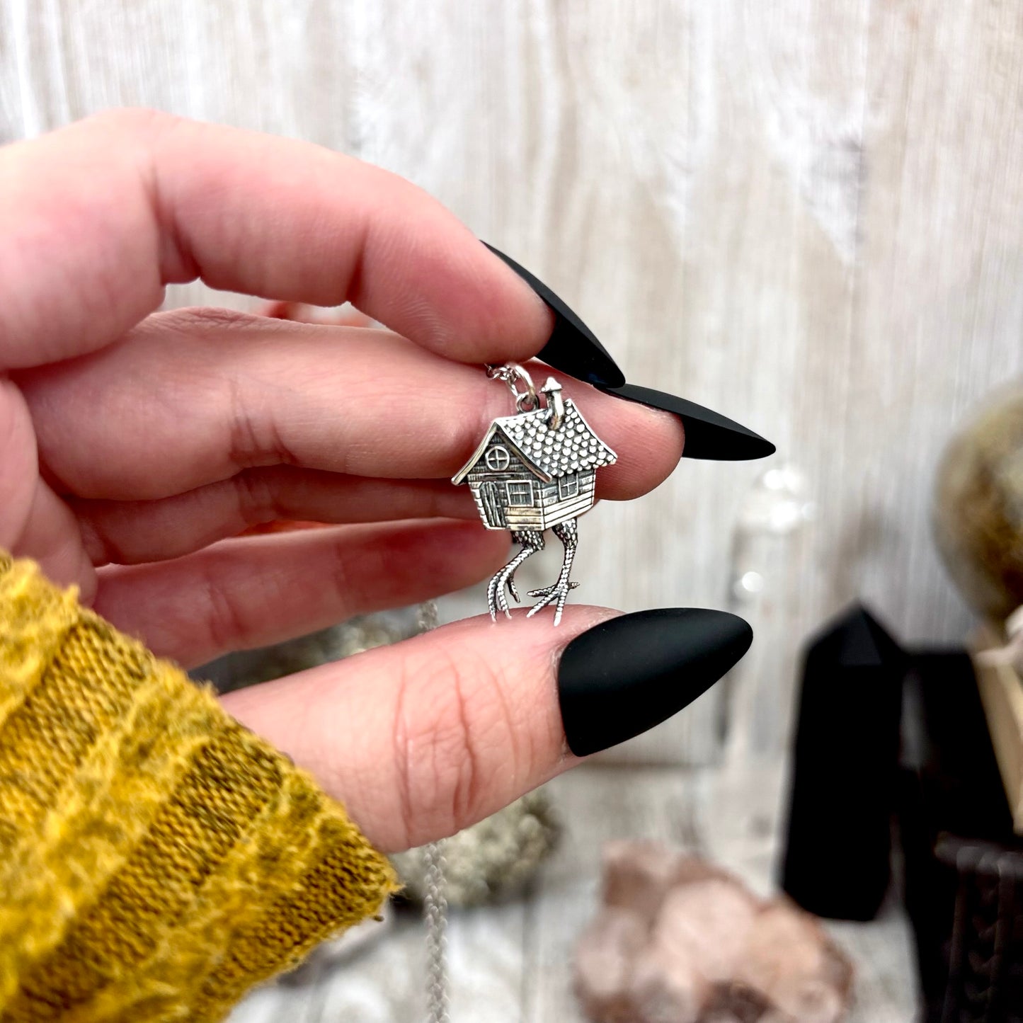 Tiny Talisman Collection - Sterling Silver Baba Yaga Necklace Pendant 1in /