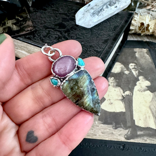 Multi Stone Star Ruby Turquoise Labradorite Crystal Necklace Fine Silver / Foxlark Collection