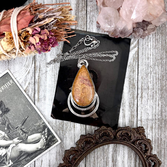 Moss & Moon Collection - Fossilized Coral Statement Necklace in Fine Silver / One of a Kind