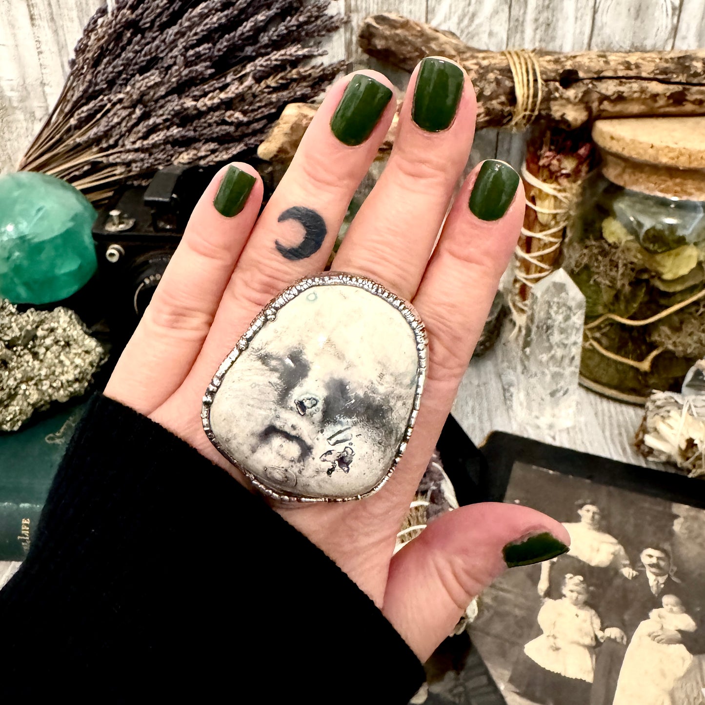 Ceramic Baby Doll Head Ring Fine Silver Size 9 / Foxlark Collection - One of a Kind