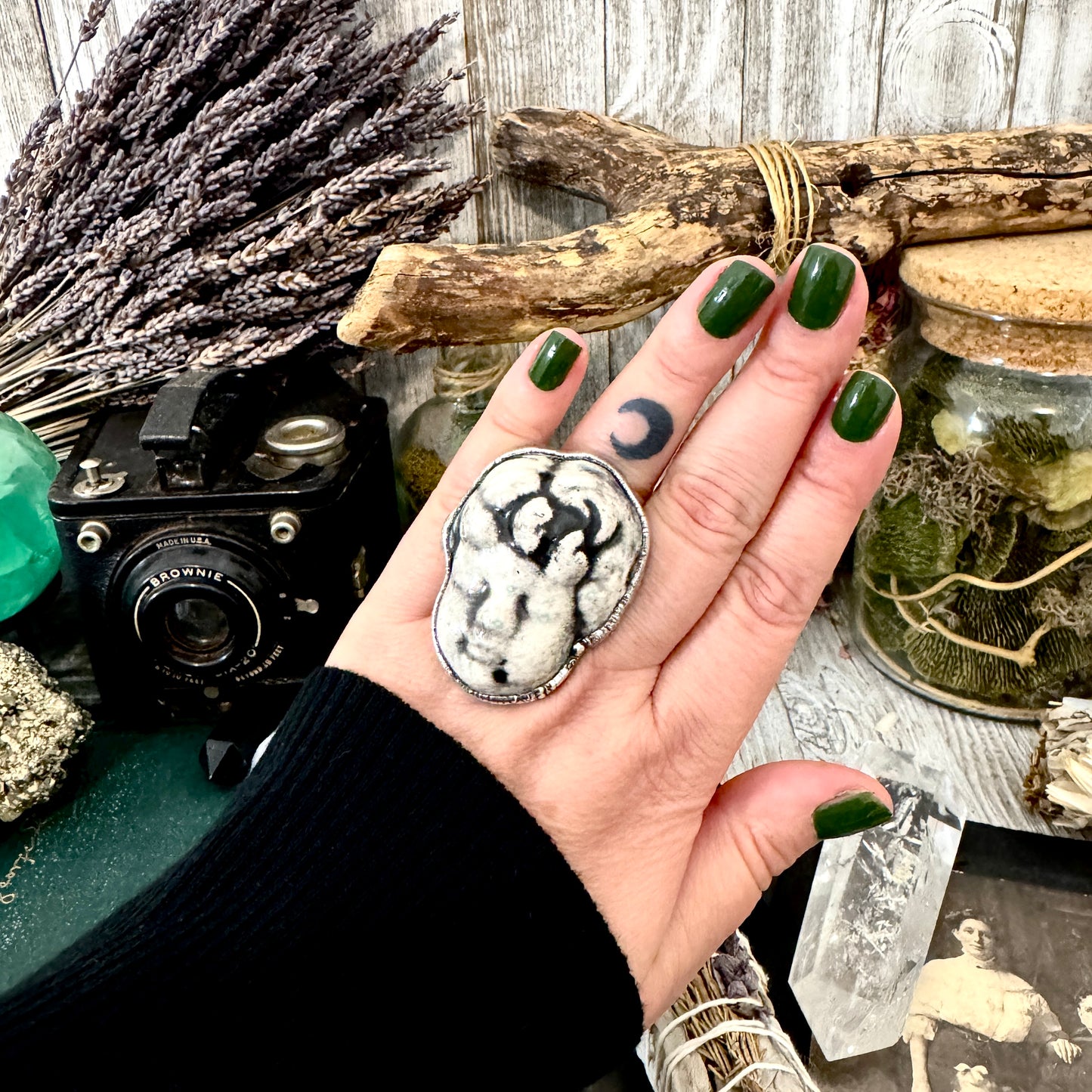 Ceramic Baby Doll Head Ring Fine Silver Size 7.5 / Foxlark Collection - One of a Kind