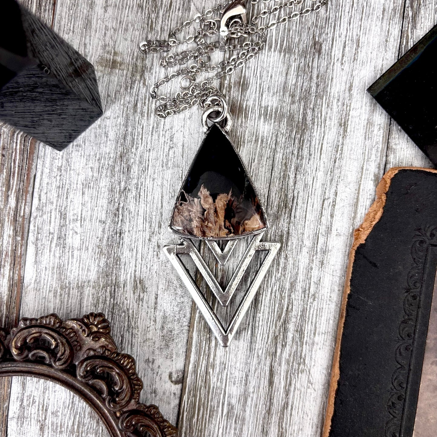 Moss & Moon Collection - Fossilized Palm Root Statement Necklace in Fine Silver / One of a Kind