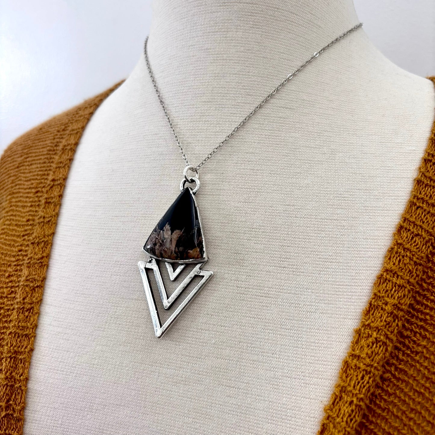 Moss & Moon Collection - Fossilized Palm Root Statement Necklace in Fine Silver / One of a Kind