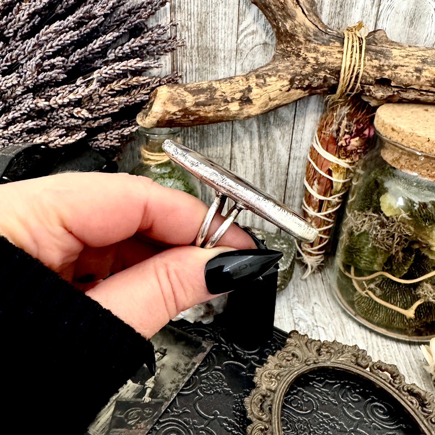 Montana Moss Agate Crystal Ring Fine Silver Size 7.5 / Foxlark Collection - One of a Kind