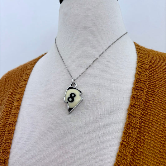 Lightning Bolt #8 Pool Ball Necklace Fine Silver / Foxlark Collection - One of a Kind