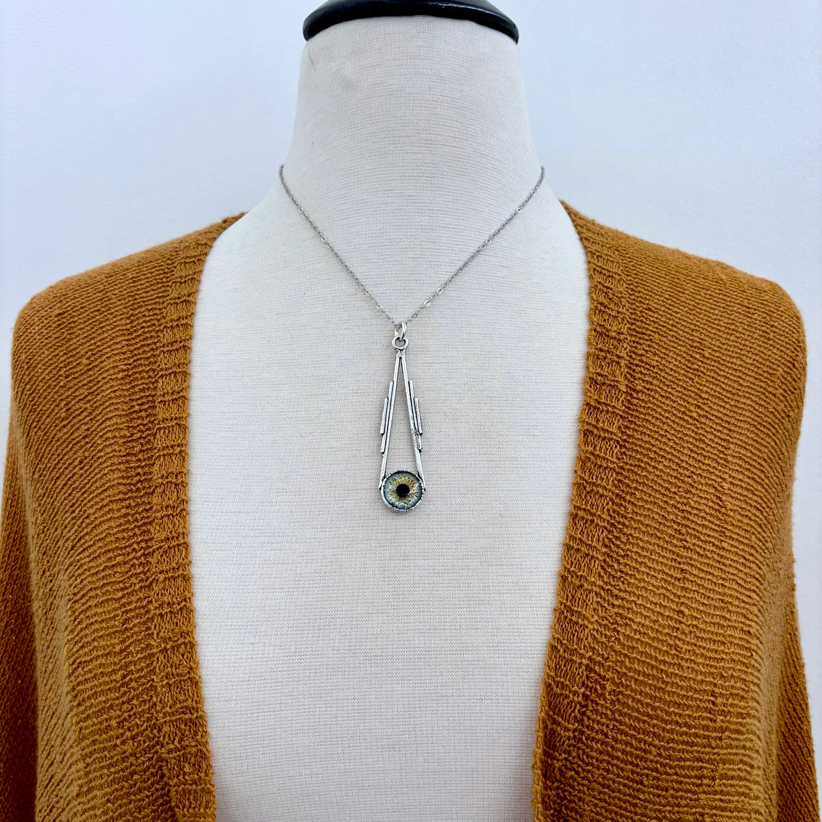 Blue eyeball pendant necklace in fine silver from FOXLARK's one-of-a-kind Foxlark collection, featuring detailed craftsmanship.