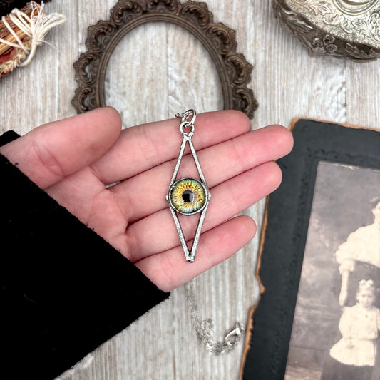 Green Eyeball Necklace Fine Silver / Foxlark Collection - One of a Kind