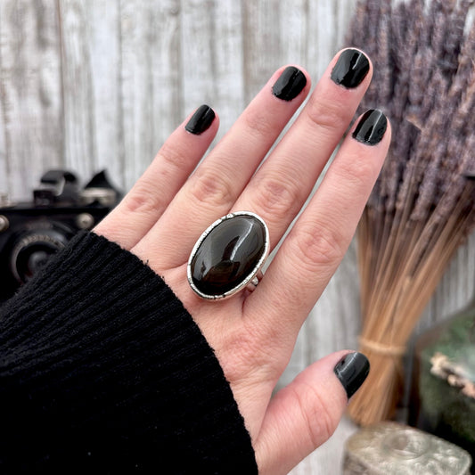 Rainbow Obsidian Crystal Ring Fine Silver Size 10 / Foxlark Collection - One of a Kind