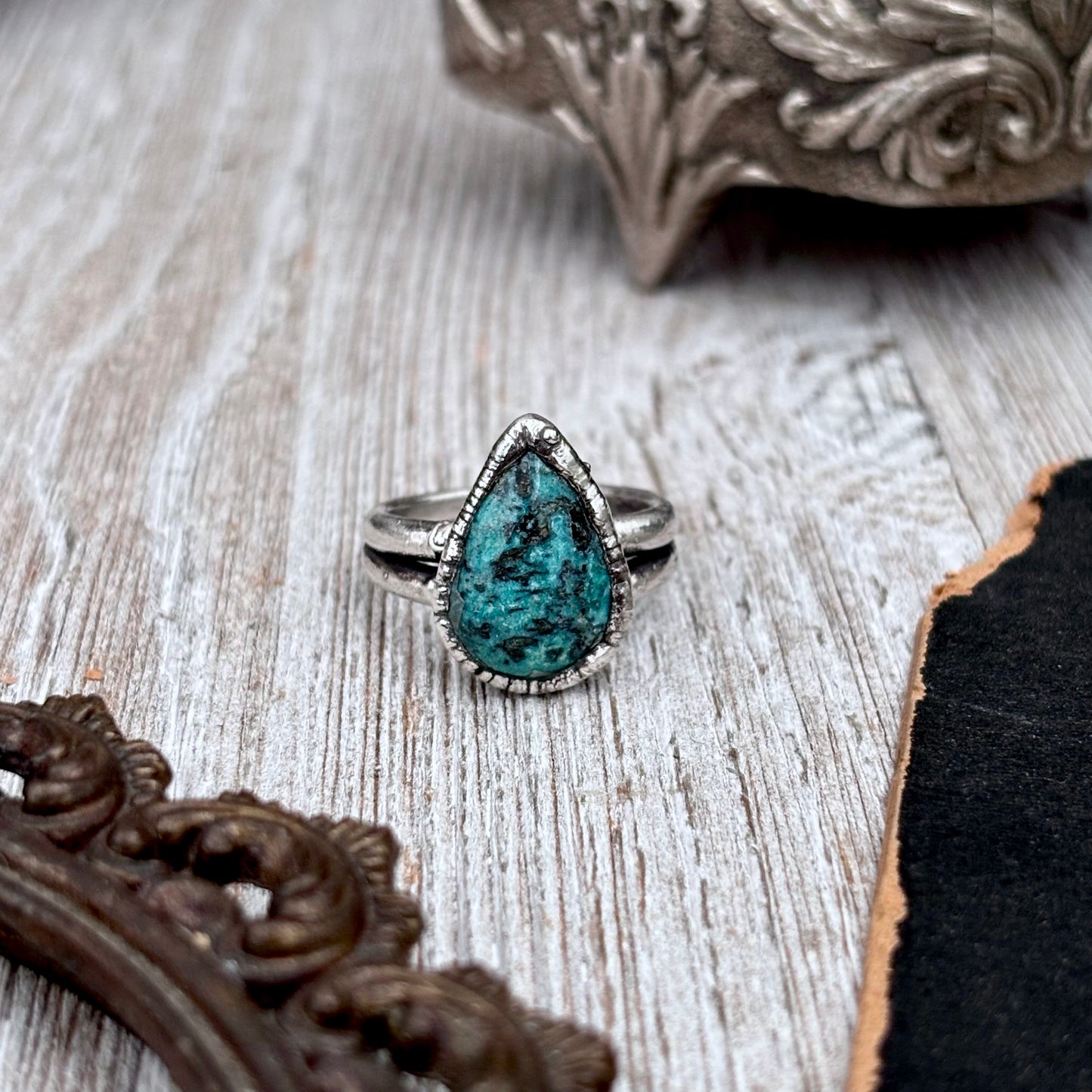 Blue Turquoise Stone Ring Fine Silver Size 7.5 / Foxlark Collection - One of a Kind